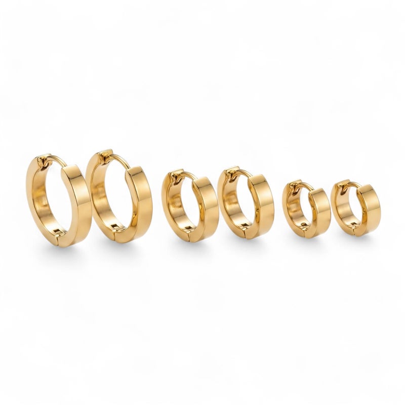 طقم حلقان أنيقة، مصنوعة من الستانلس ستيل المقاوم للصدأ. 3 أزواج بمقاسات متدرجة، لتمنحك حرية التنسيق بأسلوب الطبقات أو اختيار المقاس الأمثل لكل مناسبة. - Image 1